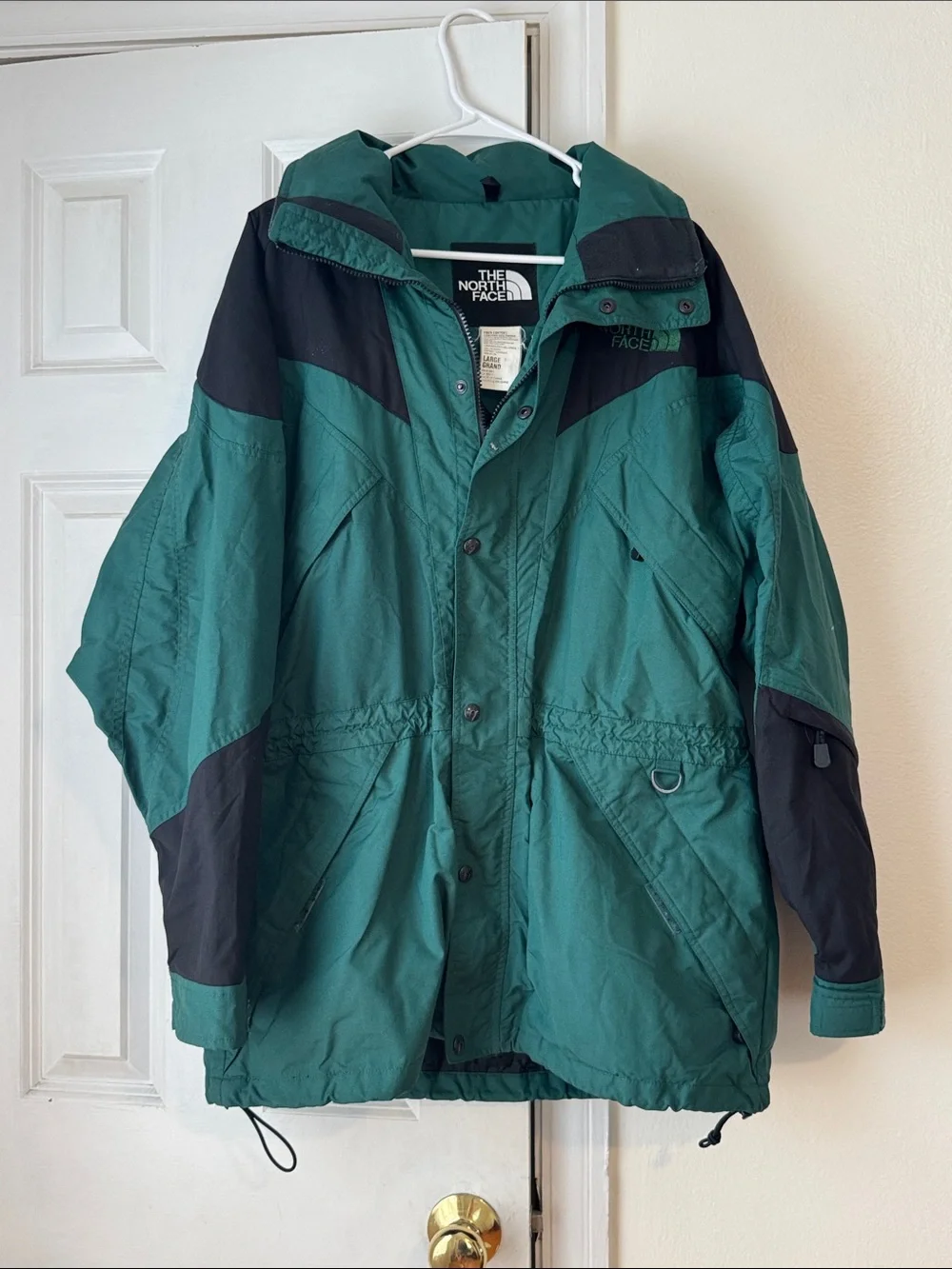 Vintage 90s The North Face Green Black Colorblock Hooded Ski Snow Jacket Large